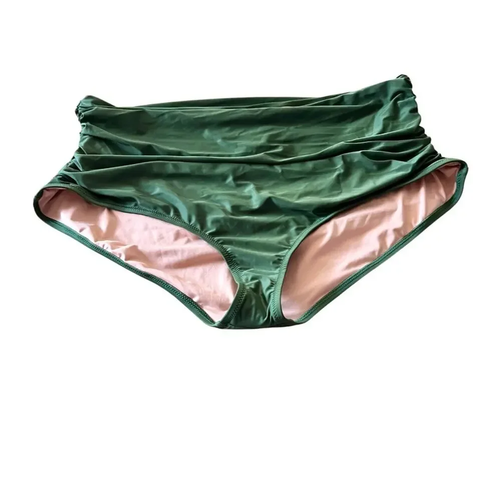 J.Crew Ruched high-rise full-coverage bikini bottom Green Size 3X NWT